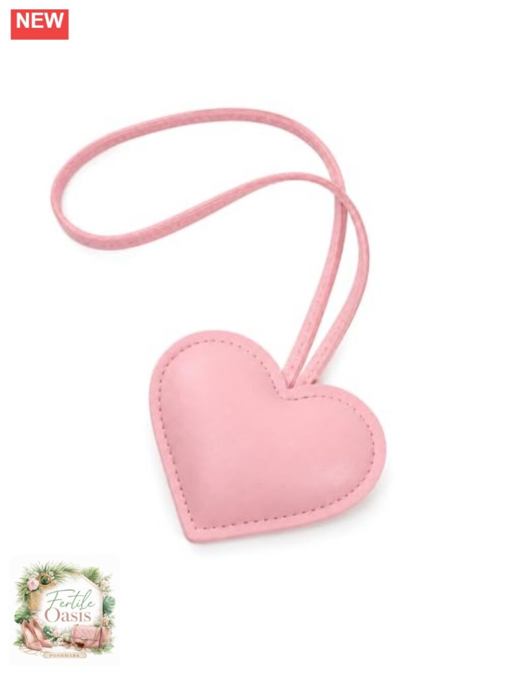 Pink Heart PU Leather Bag Charm Keychain for Women Handbag Purse Accessory